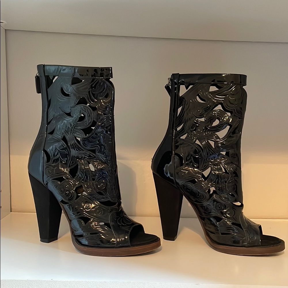 Authentic BALMAIN Sophia Peep Toe Black Cutout Women's boots Vintage.